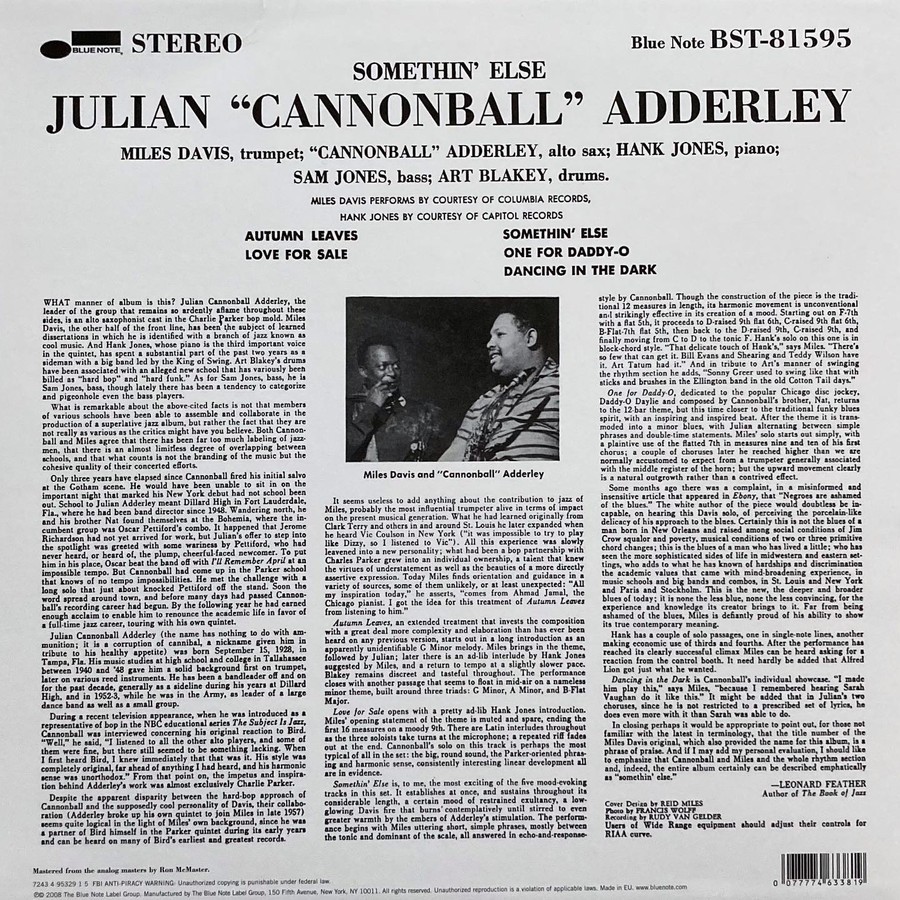 Cannonball Adderley – Somethin' Else, Back-Cover