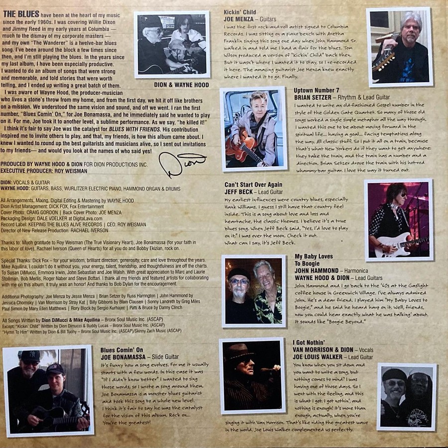 Dion – Blues with Friends, Innencover mit Musiker-Credits